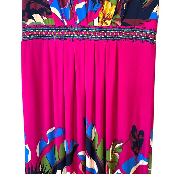 CHICO'S Classic Pleat Rainforest Sleeveless Botanic Berry Maxi Dress Size 2 = 12 - Picture 4 of 14